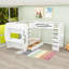 Full over Full and Twin 2 Drawers L-Shaped Bunk Beds with Built-in-Desk and LED Light-515069546