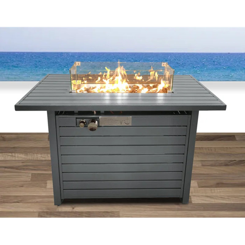 Table de foyer d'extérieur au propane en acier avec couvercle H 25 po x l 42 po
