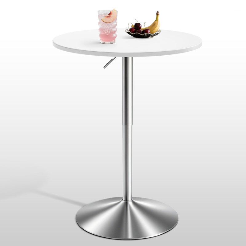 35.5" Round Bar Table, 360° Swivel Height Adjustable Bistro Pub Table, Modern Cocktail Table with Chrome Base, White