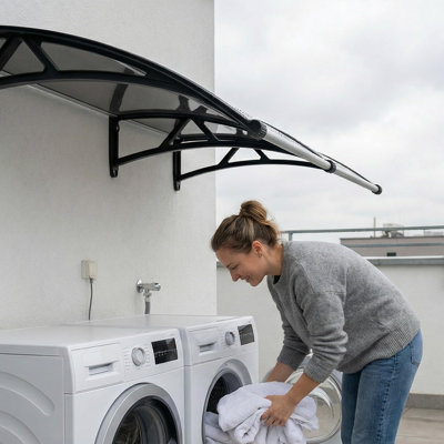 Auvent de fenêtre et de porte en polycarbonate résistant aux intempéries - résistant aux rayons UV, structure en aluminium robuste, auvent facile à installer avec toit transparent - noir et brun