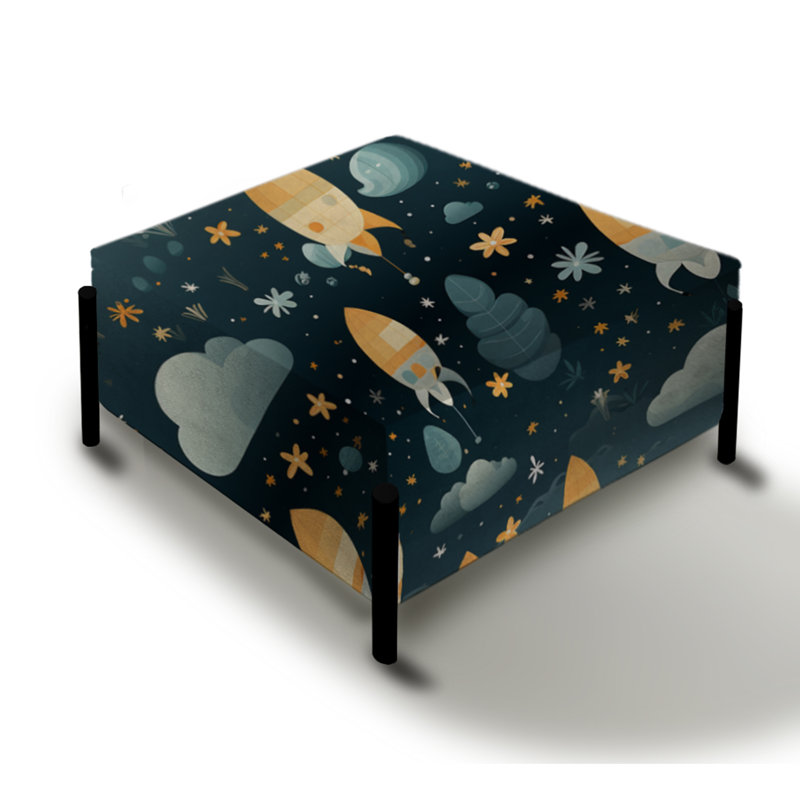Space Rocket For Kids Bed - Grand repose-pieds carré pour chambre d'enfant