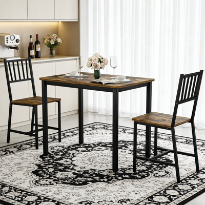 2 - Person Dining Table Set,Modern Style 3 Pieces Counter Height Bar With 2 High Back Dining Chairs For Small Space