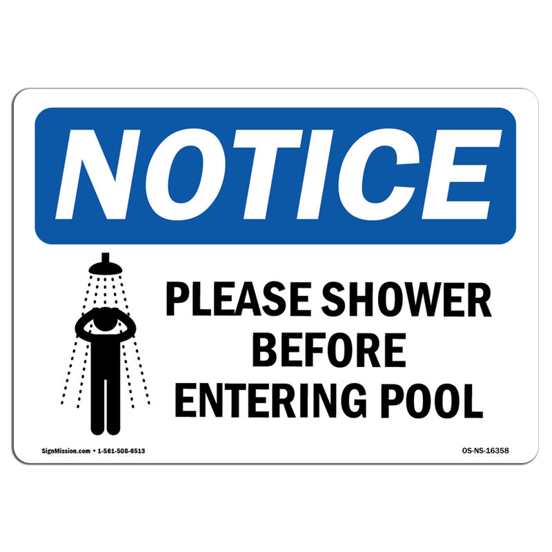 NOTICE Please Shower Before Entering Pool Plastic Sign 14" X 10"