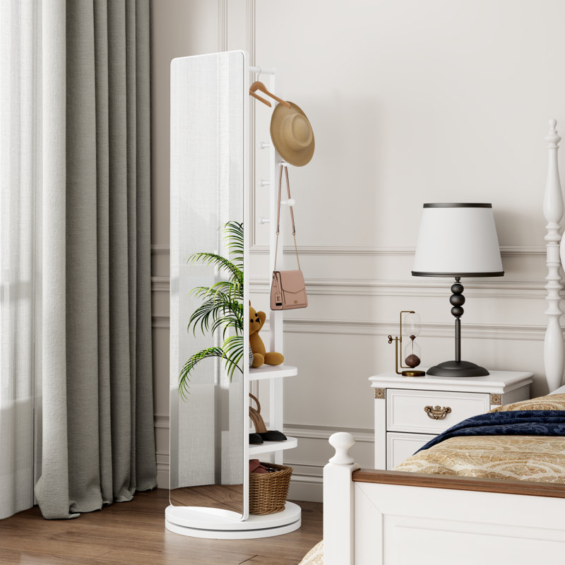 Portemanteau multifonctionnel avec miroir, 66"H x 17.8"W x 17.8"D, Natural Wood