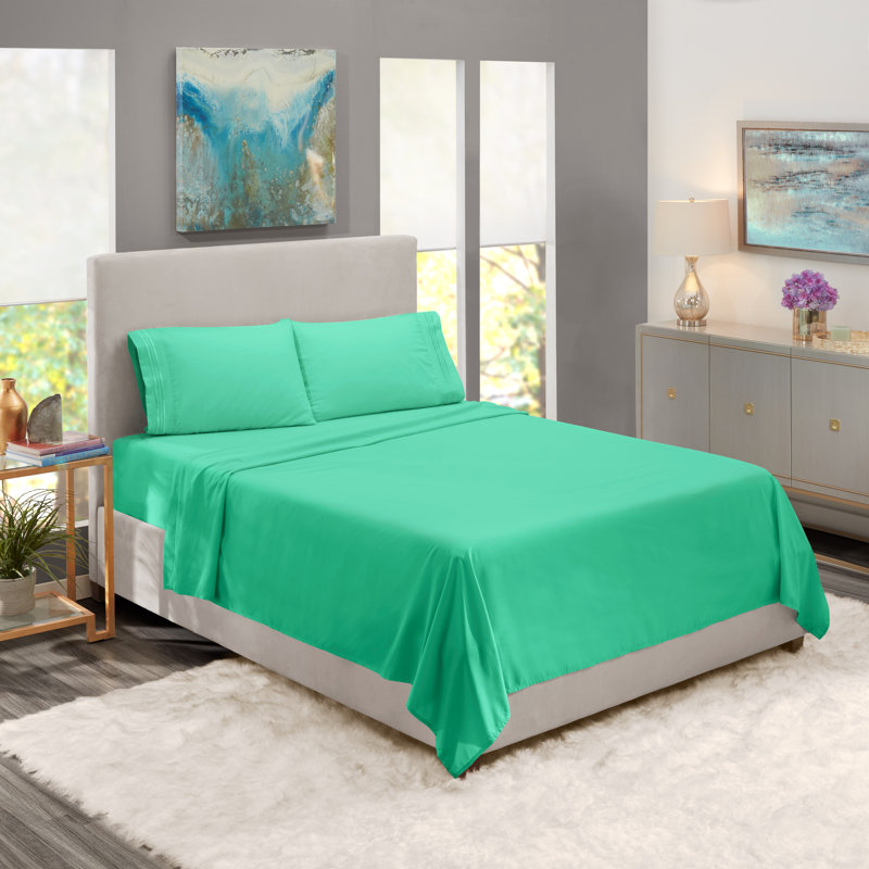  Double Brushed Hotel Luxury Sheet Set with Extra Soft Sheets & Pillowcases, Mint, Twin XL