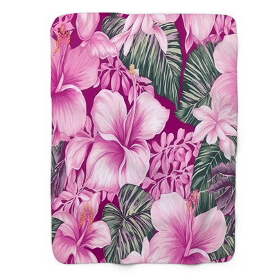 Hawaiian Tropics Design - 1 Piece Premium Sherpa B Throw Blanket