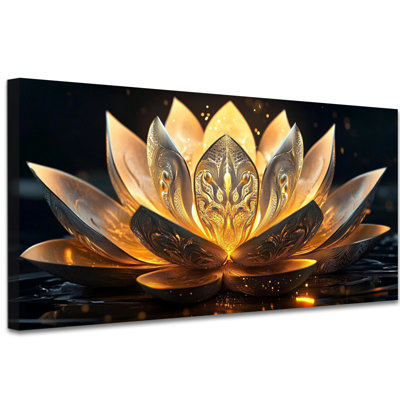 Zen Lotus Wall Art - Buddhist Glow Meditation Canvas Wall Art for Tranquility in Bathroom, Spiritual and Relaxing Zen Wall Pictures for Yoga Decor, Premium Wrapped Frame Print, 20×40 inches