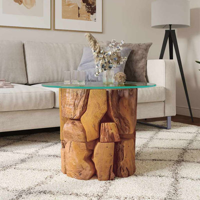  Table d'appoint de salon rustique en teck massif 60 cm