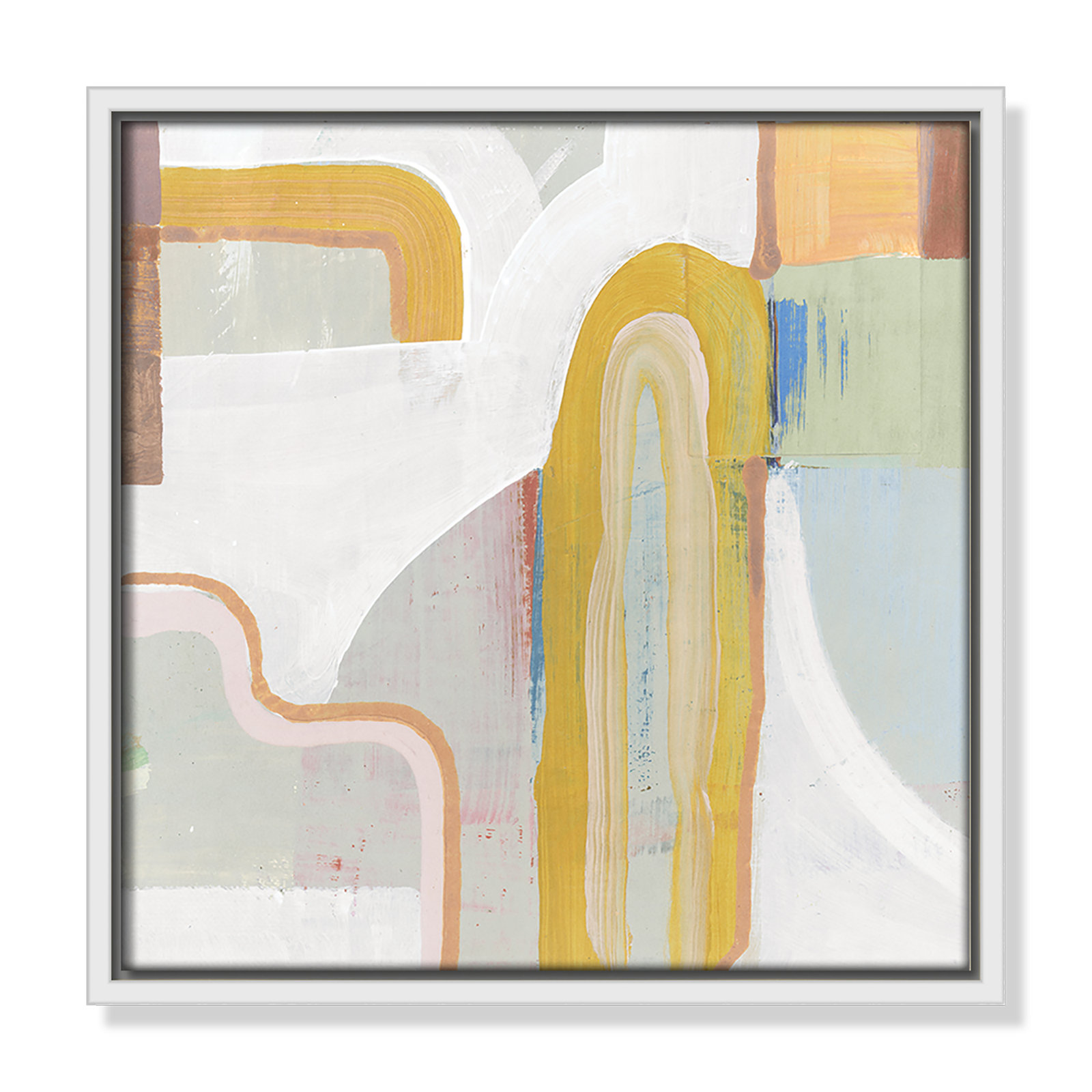 Together Again II by Cartissi - Floater Frame Painting on Canvas, 13.5" H x 13.5" W x 2" D, White 