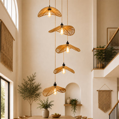 5-Light Rattan Dimmable Cluster Pendant Light