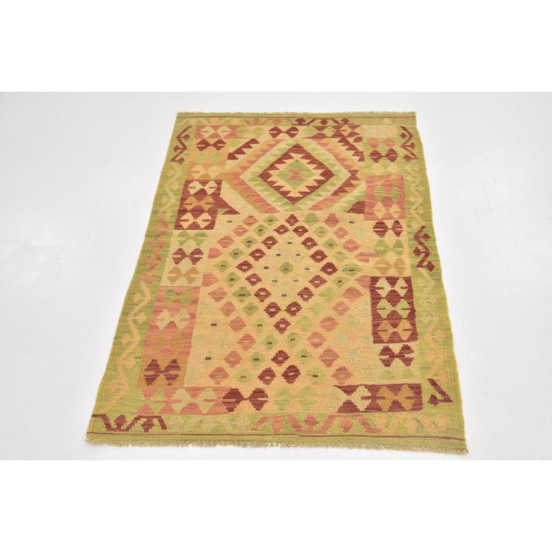 Tapis intérieur de la laine 3 pi 3 po x 4 pi 9 po one-of-kind à la main noué la new age Elland