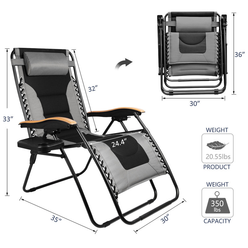 Chaise de camping inclinable avec coussin, Noir / gris