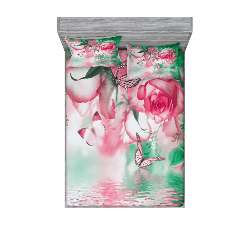 Ensemble de draps rafraîchissant à motif de pétales de roses et de papillons