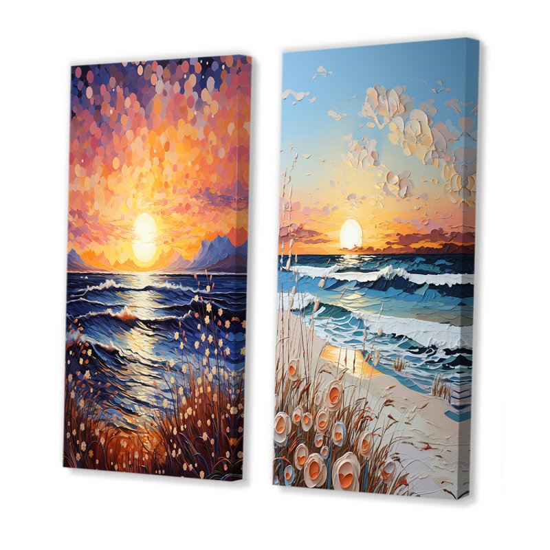 «Beach Sunkissed Sands Pointillism», 2 pièces sur toile, Toile tendue, H 40 po x l 40 po