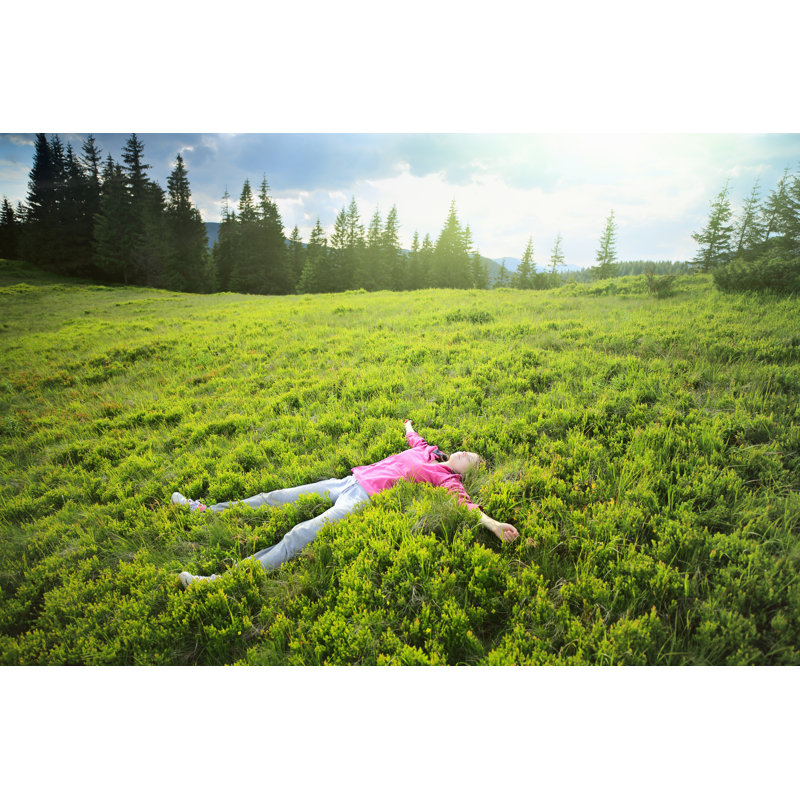 Femme allongée sur l'herbe par Mychkowsky, H 20 po x l 30 po
