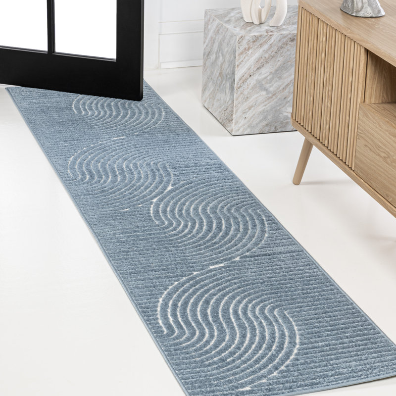 Tapis d'intérieur / extérieur bleu foncé / crème Anagrace, Tapis de couloir 2 pi x 8 pi