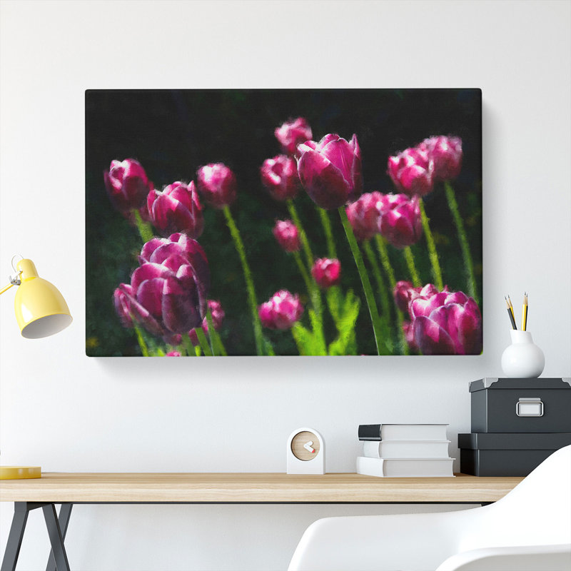 Pink Tulip Flowers - Wrapped Canvas Print, 40cm H x 60cm W x 3cm D