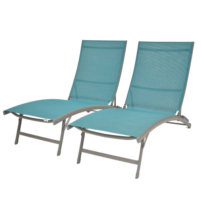 Vivere Stackable Aluminum Clearwater Lounger Set with Premium Phifertex Fabric (265 lb Capacity), Blue Hawaii