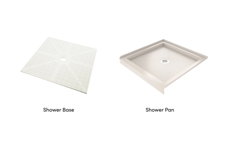 side by side comparison of a shower base vs. shower pan