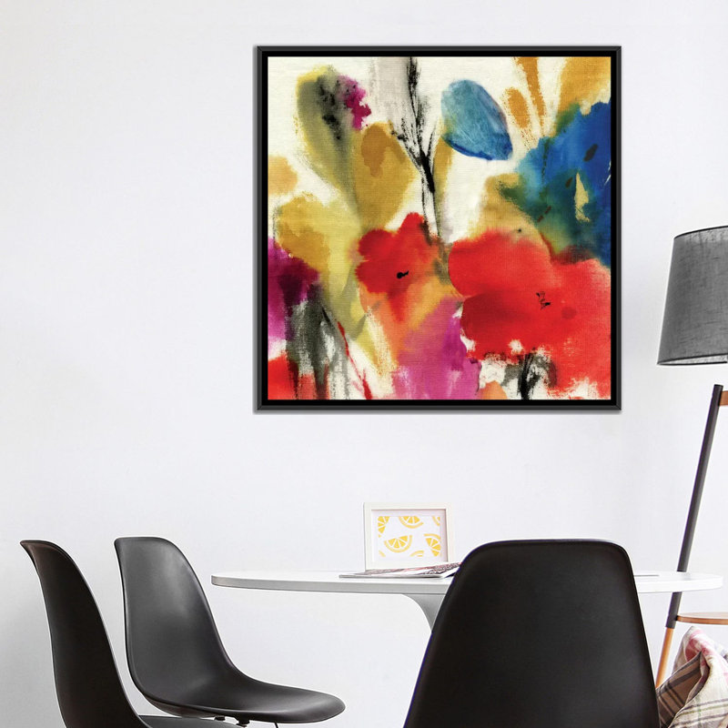 « watercolour fleurs ii », impression sur toile, H 18 po x l 18 po x P 1,5 po, Toile avec cadre noir, Pas de tapis