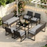 Ensemble de conversation de terrasse en osier pour 8 personnes avec coussins, causeuse, chaises berçantes et table basse