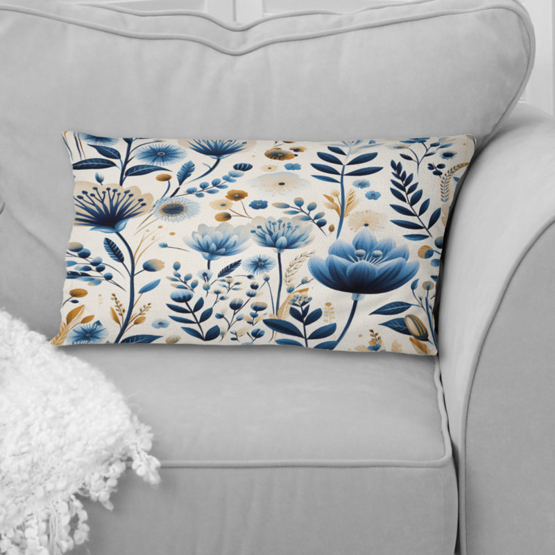 Nordic Blue Bloom Scandinavian Floral - Coussin à imprimé floral