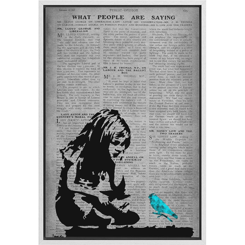 Journal Banksy Girl sur toile, H 24 po x l 16 po x P 1,5 po, Cadre flottant blanc