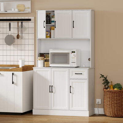 71" Pantry Cabinet, Kitchen Cupboard with Charging Station, White