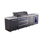 Mont Alpi Mai805-bssfc-exc 6-burner 115000 Btu Black Stainless Steel Island Outdoor Kitchen Bbq Gas Grill + Fridge Cabinet + Granite Countertops + + Grill Cover + 25" Right Extra Storage Cabinet