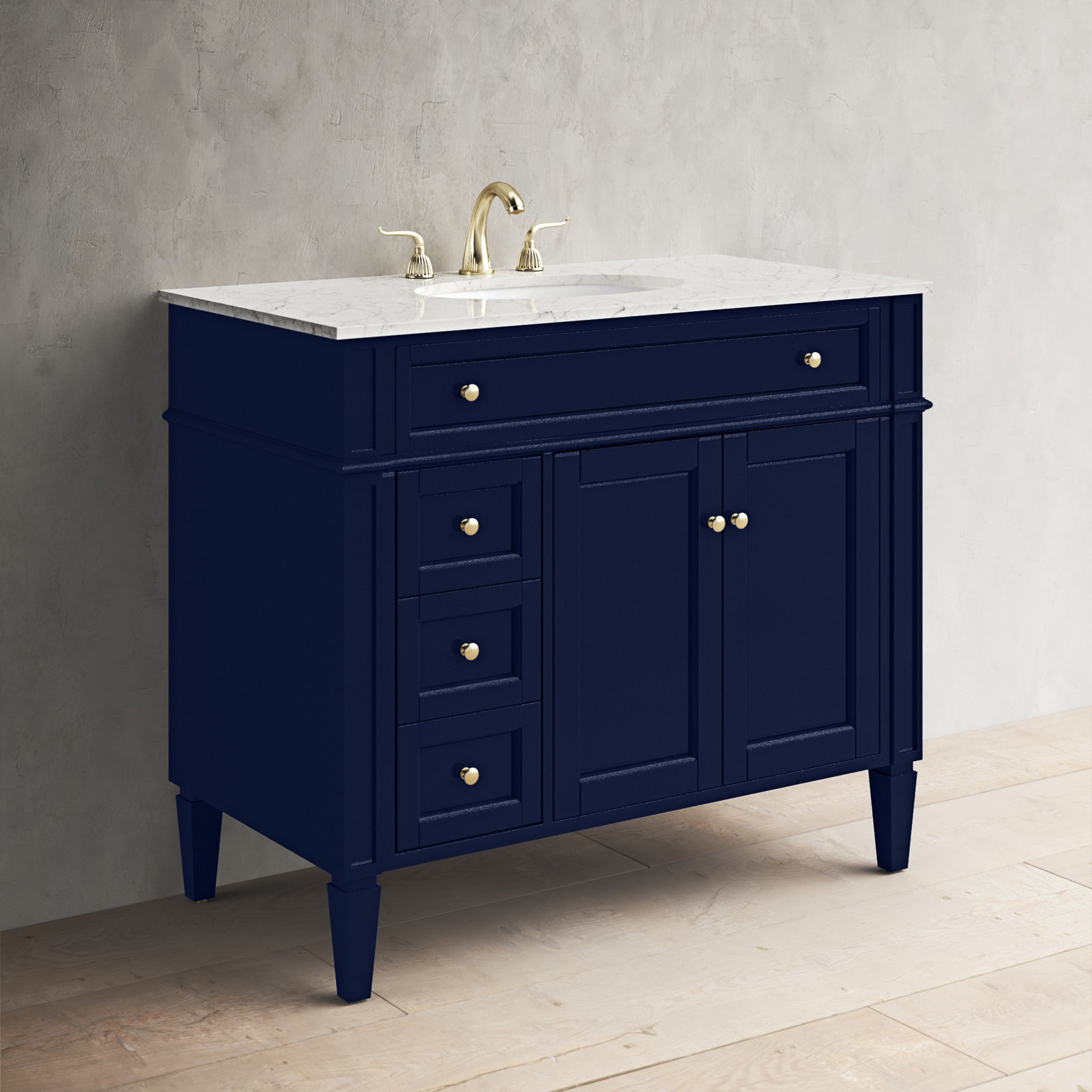 Rivers 40" Free-Standing Single Bathroom Vanity Set with Marble Vanity Top, Blue