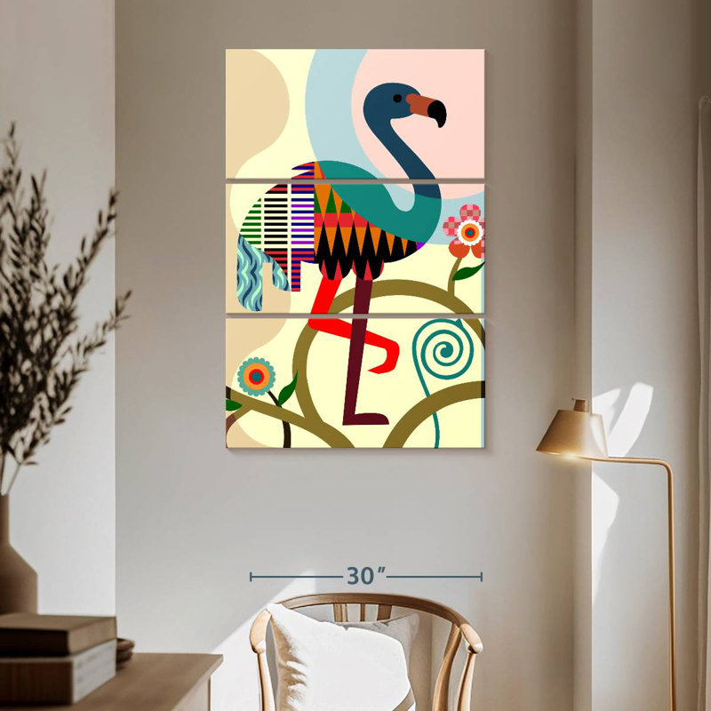 Motif flamant rose Brampt, H 65 po x l 42 po