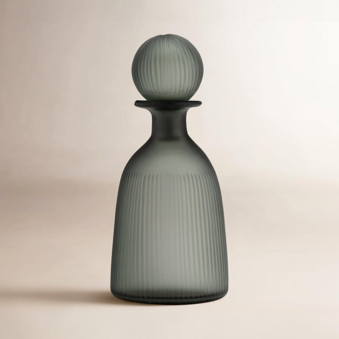 Glass Vase with Vertical Ribbed Detailing and Round Stopper Accent Aligned to Coastal Trend for Modern Decorative Display in Contemporary Interior Settings. Joss & Main 