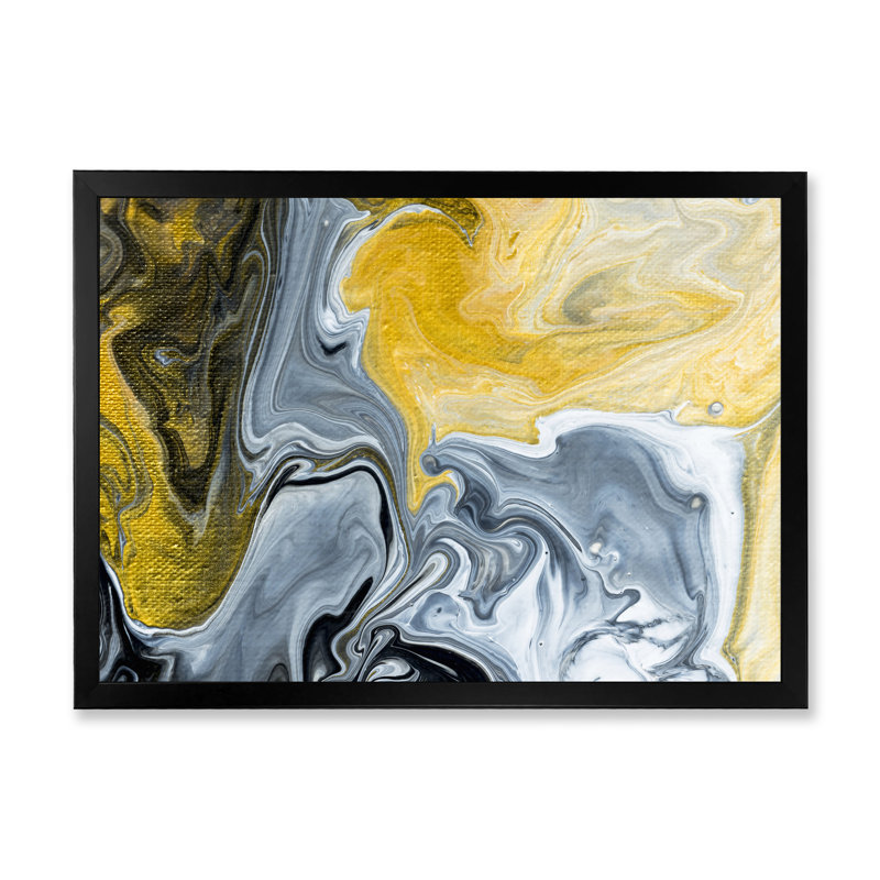 Noir noir, blanc et marbre abstrait II - peinture sur toile, Cadre noir, H 24 po x l 32 po