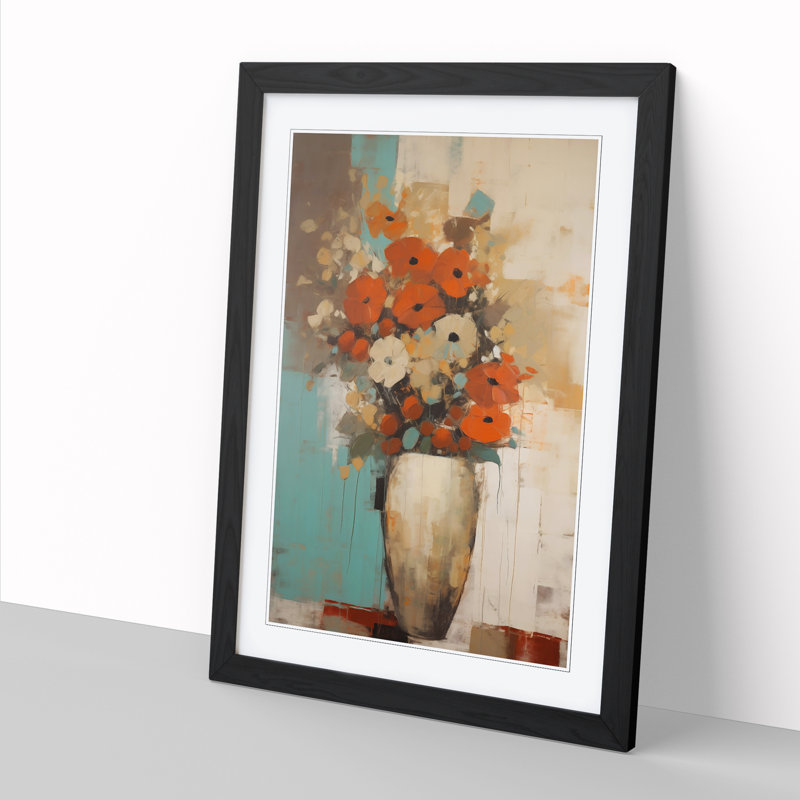 FRM-V0523-905X Flowers Mid Century Modern Vol.12 1 Piece Single Picture Frame Wall Art, 46cm H x 34cm W x 2cm D, Oak Framed