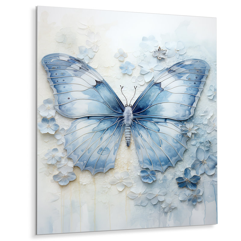 Art mural en métal «Blue Butterfly Whispering Wings I», H 32 po x l 24 po