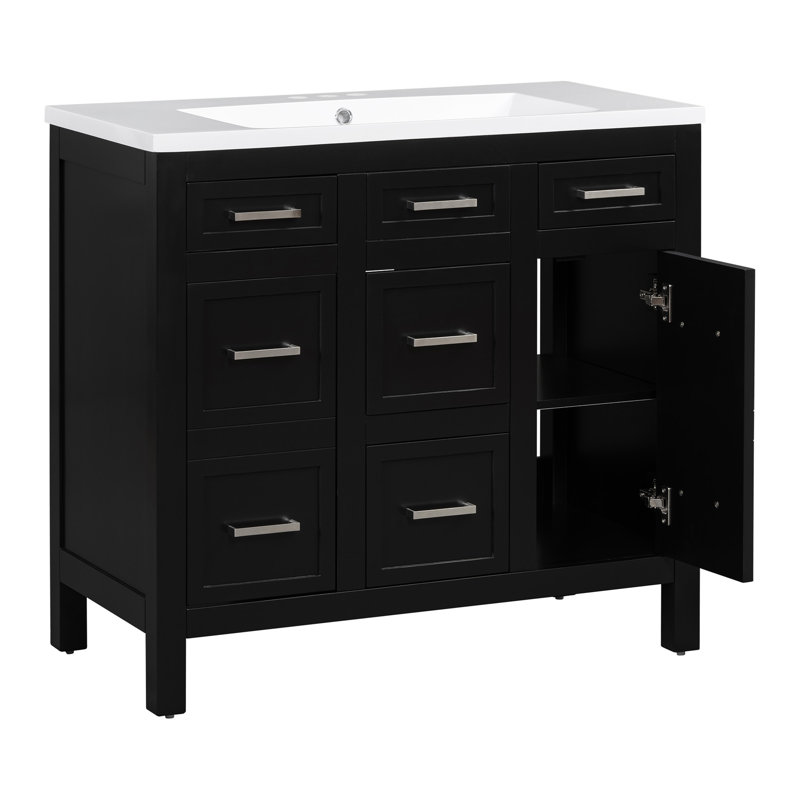 Meuble-lavabo élégant avec rangement spacieux et fabrication durable, Argent argent, Noir, noir, noir, noir