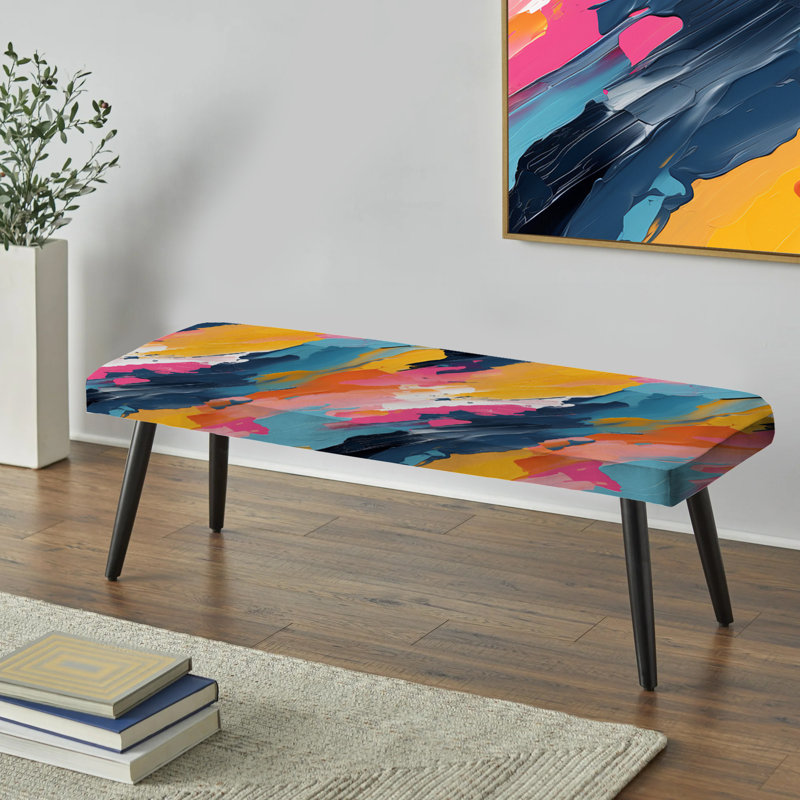 Synergy bleu et rose - Banc rembourré abstrait noir