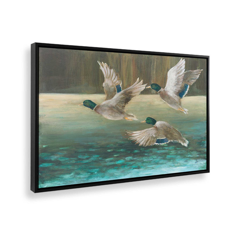Impression sur toile Mallard Flight par Julia Purinton, Noir, Cadre flottant, H 12 po x l 18 po
