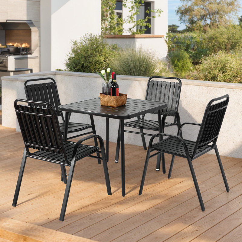 Patio Dining Set With Steel Table, Black