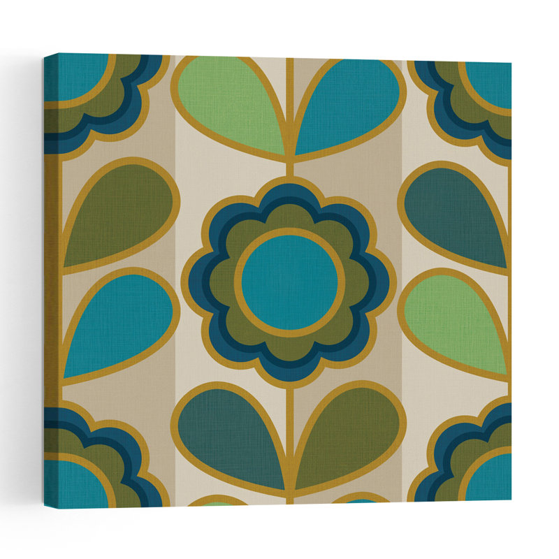 Affiche murale florale abstraite géométrique rétro de style Mid-Century Modern, 36" H x 36" W