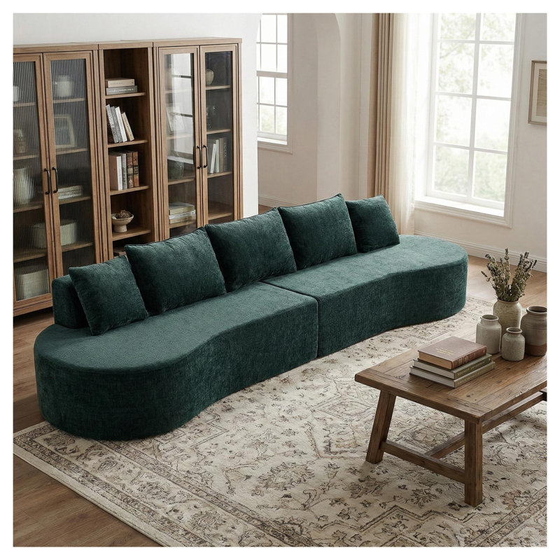 Ensemble de salon modulaire incurvé de 138,6 po avec canapé en forme de L en mousse à haute densité vert foncé et silhouette organique de 138,6 po