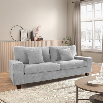 71'' Modern Upholstered Loveseat With Solid Wood Legs, Oversized Sofa With 2 Accent Pillows