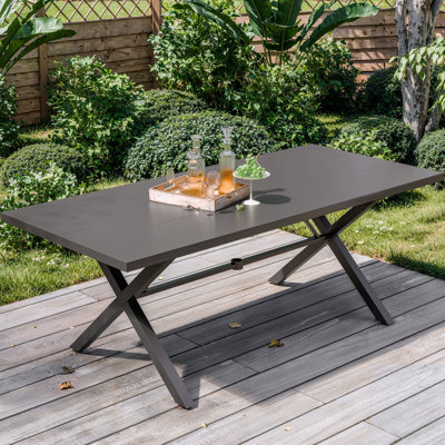 Rectangular 78" x 35" Sleek Powder-Coated Iron Patio Dining Table with Umbrella Hole