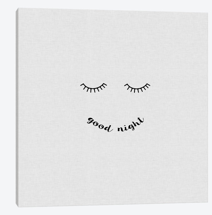 « good night », reproduction d’impression sur toile, H 18 po x l 18 po x P 1,5 po, Toile tendue, Pas de tapis
