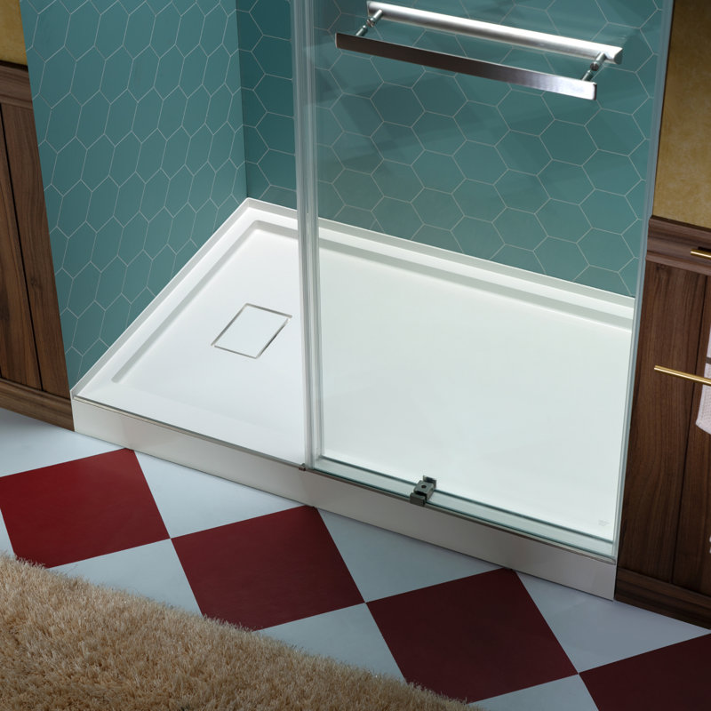 WOODBRIDGE 60 In. X 36 In. Solid Surface Shower Pan Base In White, Alcove Installation With Drain Options, Slip-Resistant & Mold-Resistant