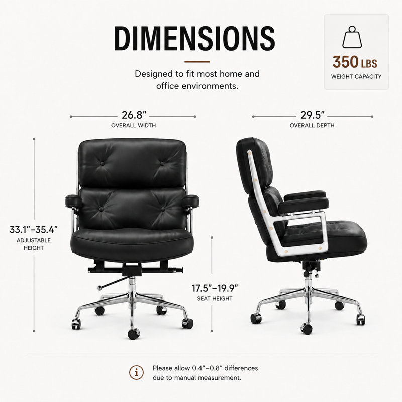 Fauteuil de direction en cuir véritable avec dossier rembourré, chaise de bureau pivotante réglable avec structure en aluminium