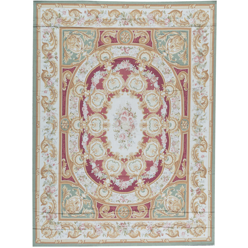 Tapis doré et rouge noué à la main de haute qualité