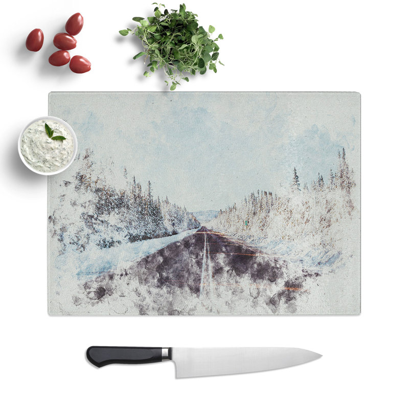 Tempered Glass Road Through a Forest in Canada Chopping Board, 28.5 cm x 39 cm