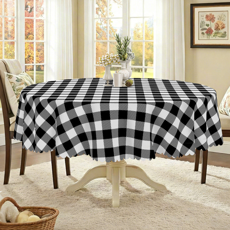 Nappe en polyester à motif damier noir et blanc lavable à la machine