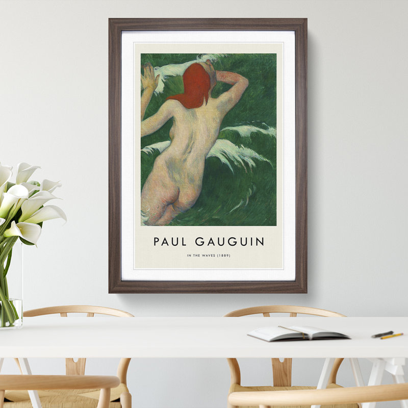 In the Waves by Paul Gauguin - Picture Frame Painting, Walnut Framed, 65cm H x 48cm W x 2cm D
